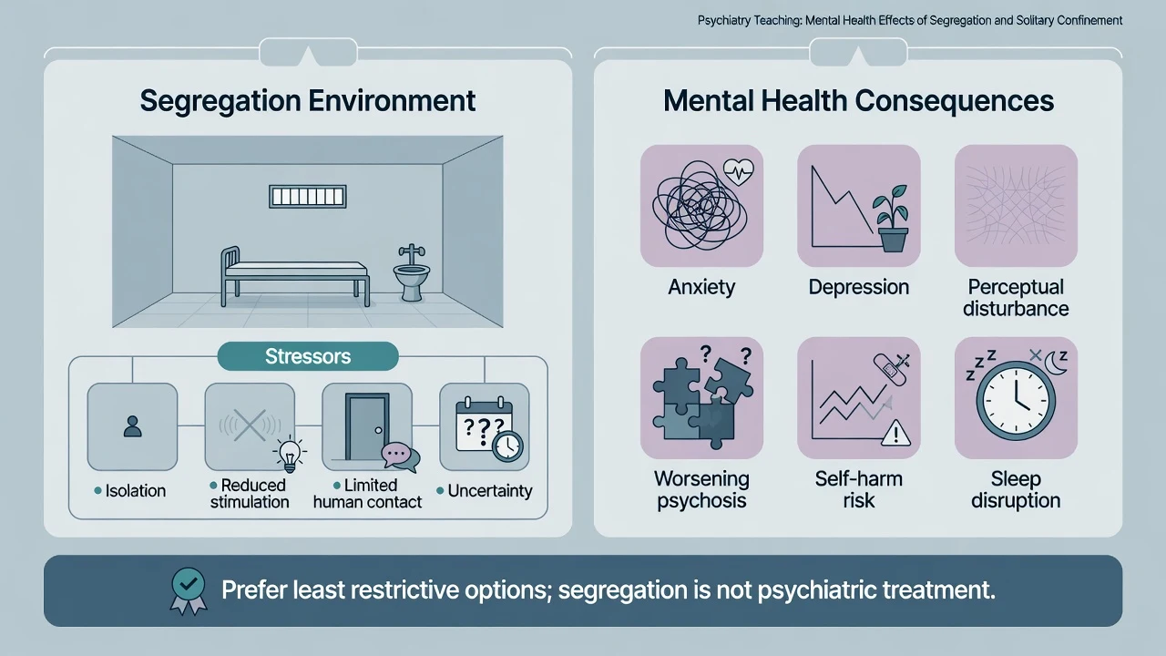 Split panel of segregation environment stressors and mental health consequences with least-restrictive care banner