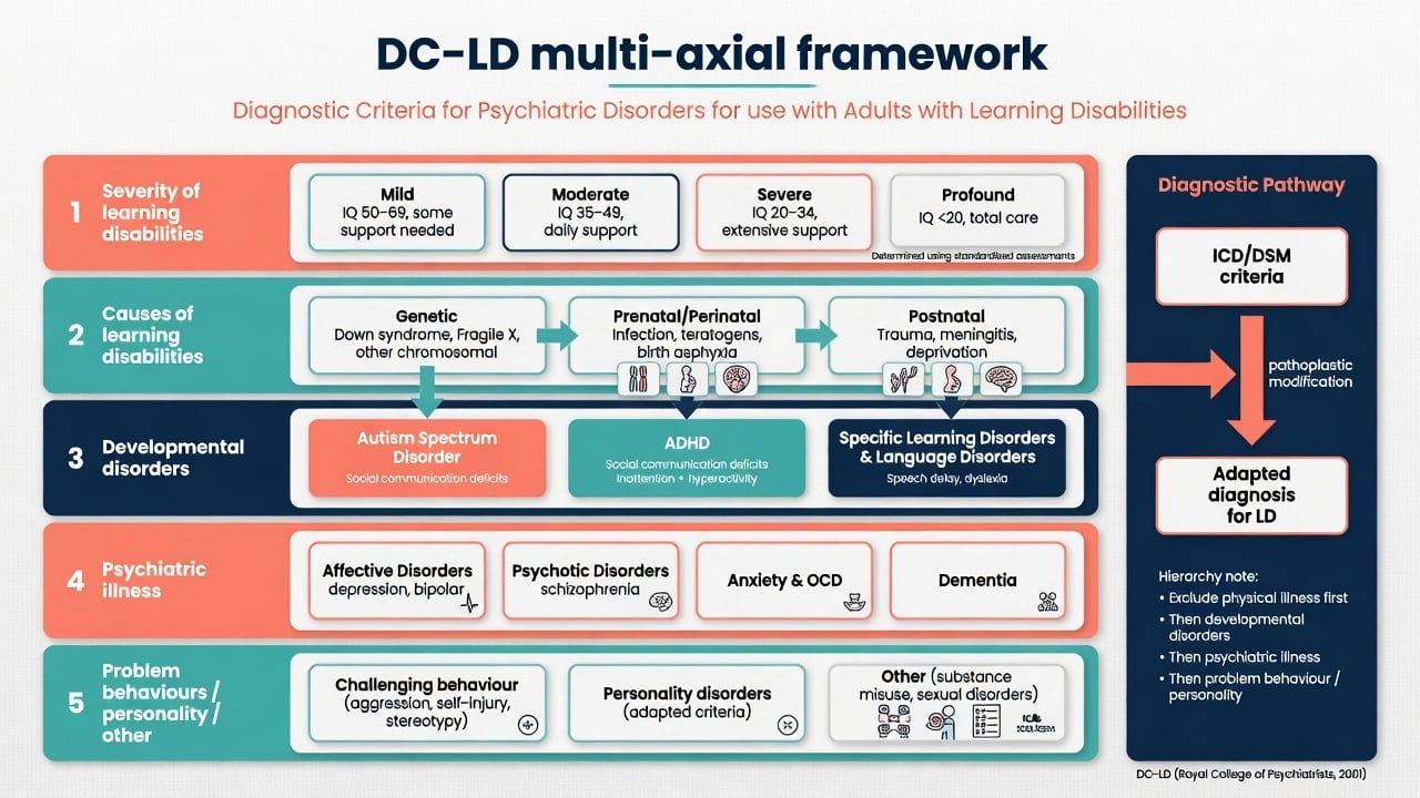 Comparison of diagnostic overshadowing versus correct dual diagnosis pathway in intellectual disability