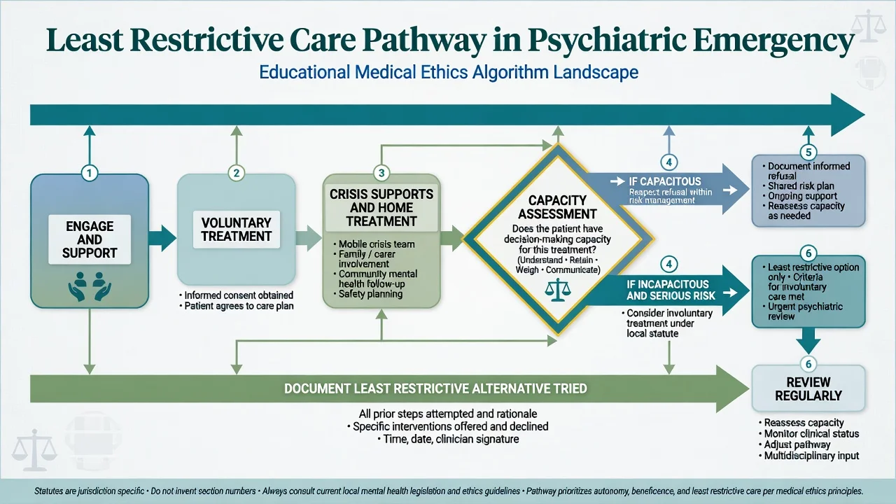 Least-restrictive care pathway from voluntary engagement to involuntary treatment principles