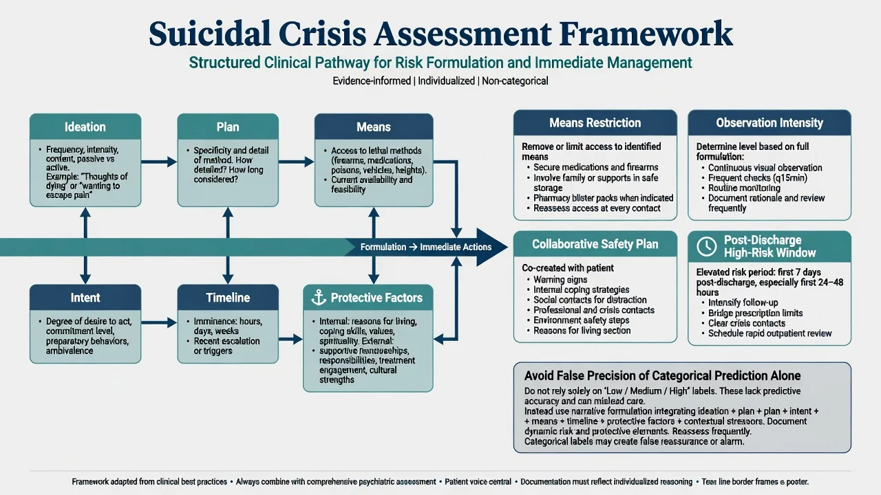 Suicidal crisis assessment framework with means restriction and safety planning