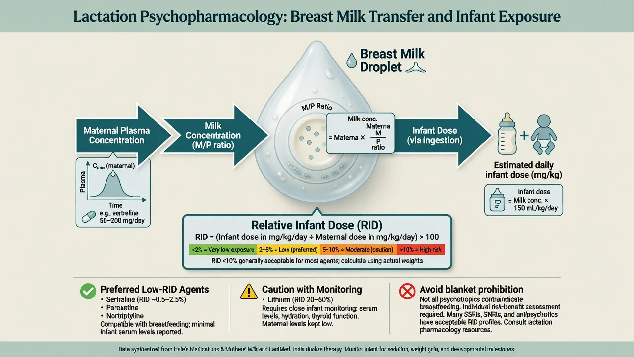 Relative infant dose pathway maternal plasma to milk to infant dose with preferred agents