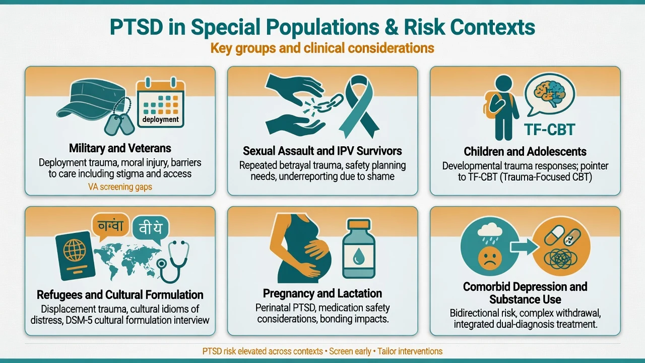 Special population tiles for military, assault survivors, children, refugees, pregnancy and comorbidity