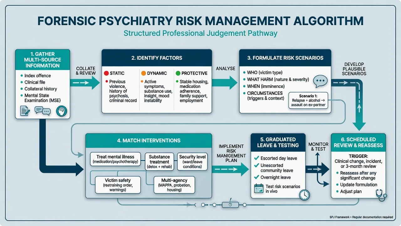 Six-step forensic risk management algorithm from multi-source information to scheduled review