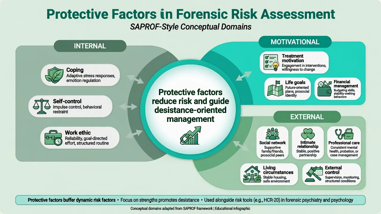 Protective factors domains internal motivational and external for forensic risk assessment