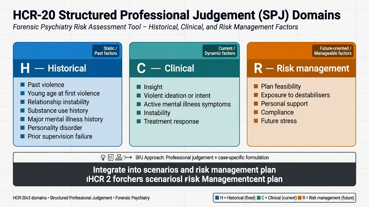 HCR-20 style structured professional judgement domains Historical Clinical and Risk management