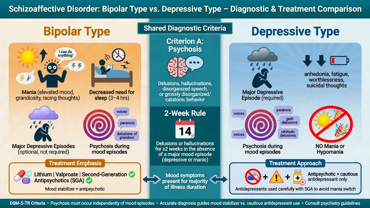 Side-by-side comparison of bipolar-type and depressive-type schizoaffective management priorities
