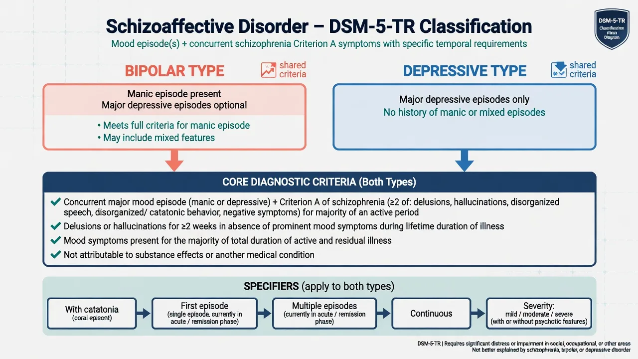 Classification of schizoaffective disorder into bipolar type and depressive type with shared core criteria