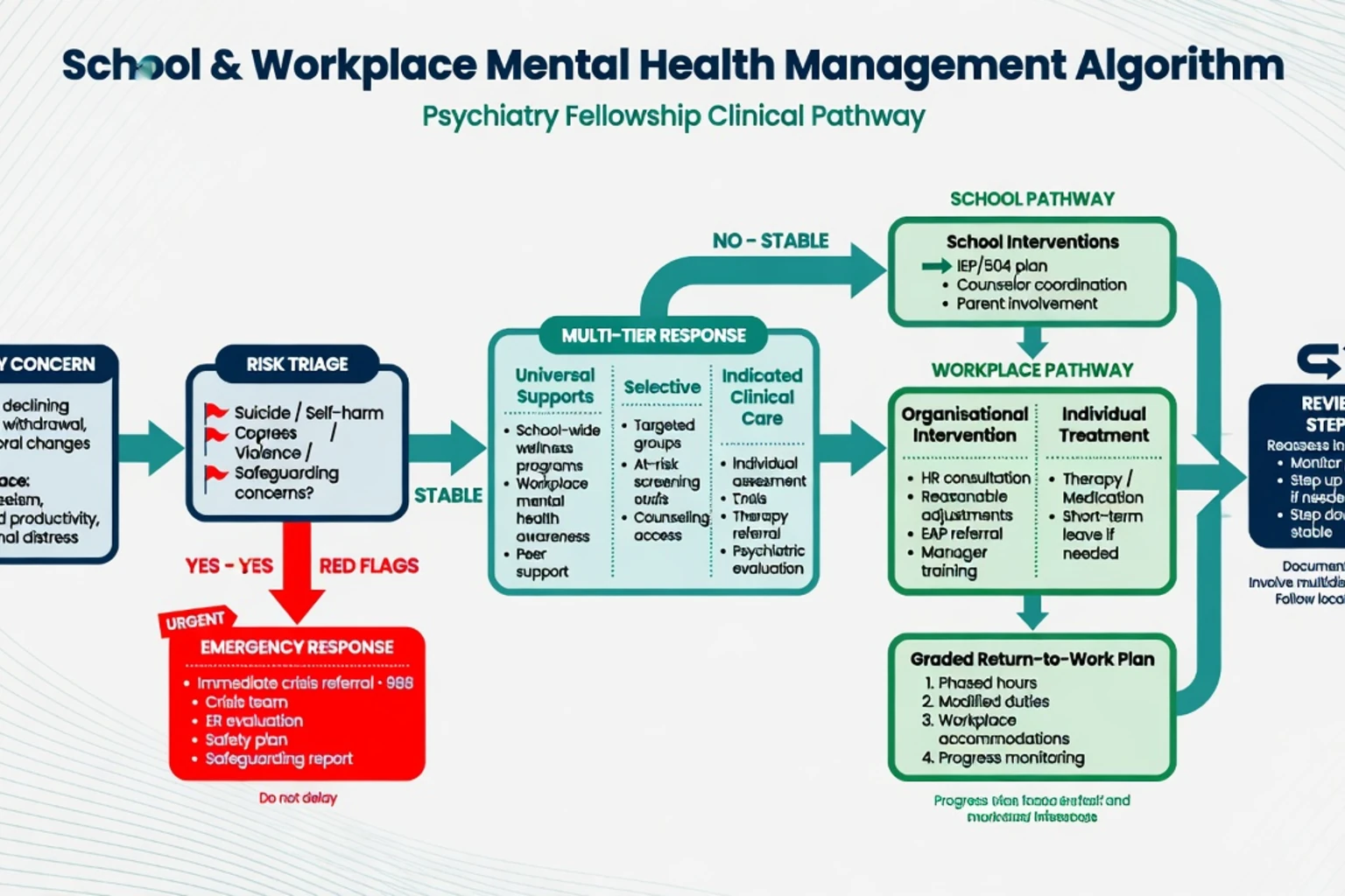 Management algorithm for school and workplace mental health from risk triage to stepped supports