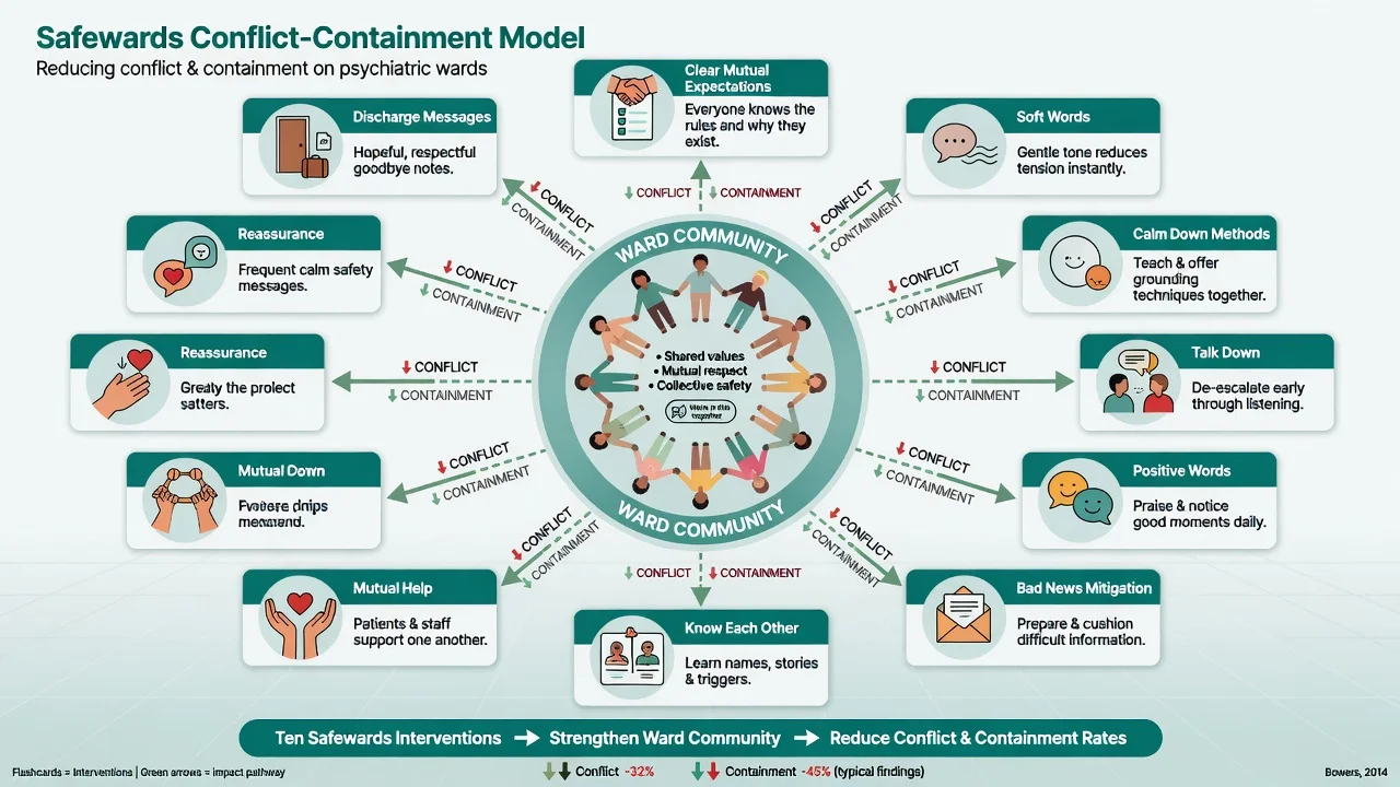 Safewards conflict and containment model with ward interventions reducing flashpoints