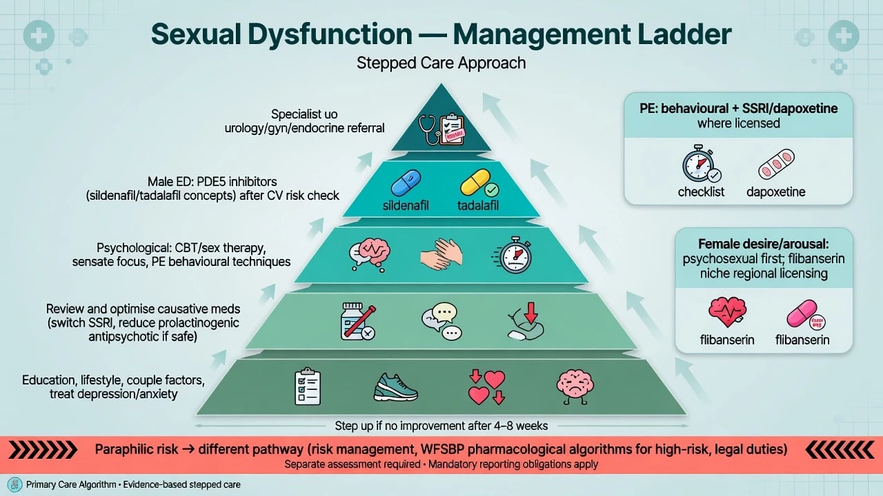 Stepwise sexual history and assessment checklist including medications risk and confidentiality limits