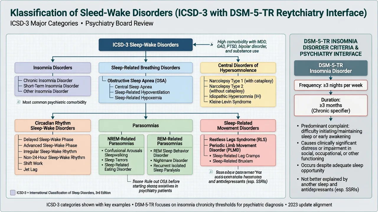 ICSD-3 major categories of sleep-wake disorders with DSM-5-TR insomnia chronicity thresholds
