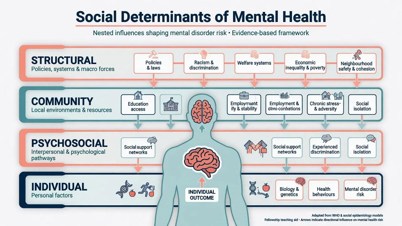 Nested structural, community, psychosocial, and individual layers shaping mental disorder risk