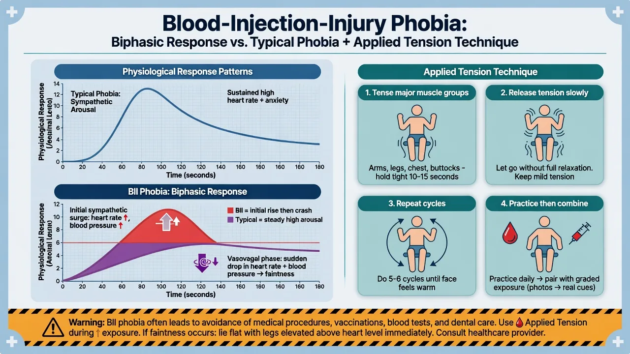 BII biphasic vasovagal response contrasted with applied tension muscle-tensing steps combined with graded exposure