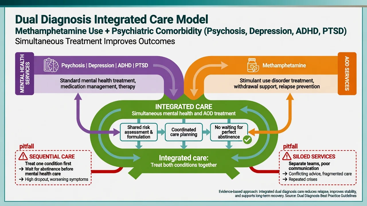 Integrated dual diagnosis care model merging mental health and AOD pathways