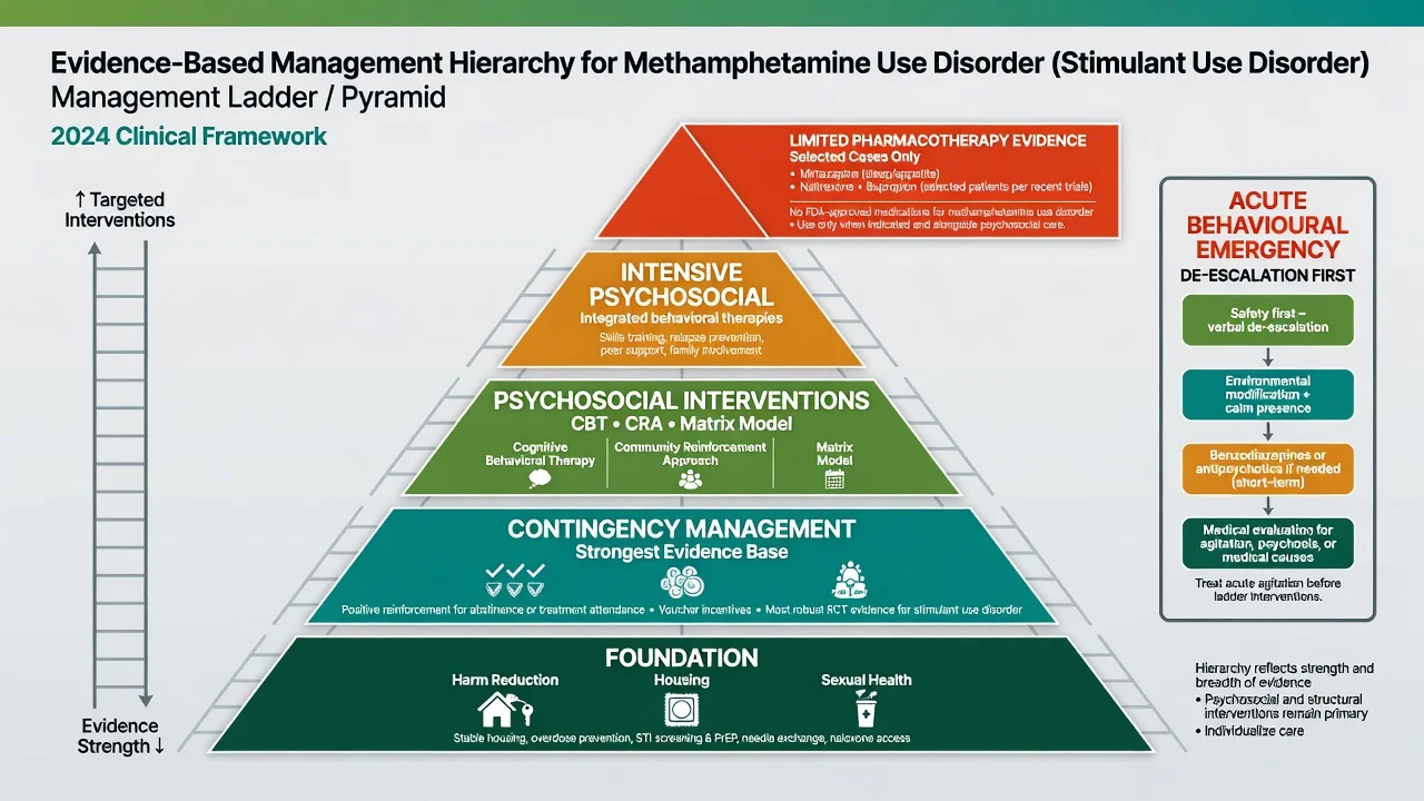 Evidence hierarchy pyramid for methamphetamine use disorder management