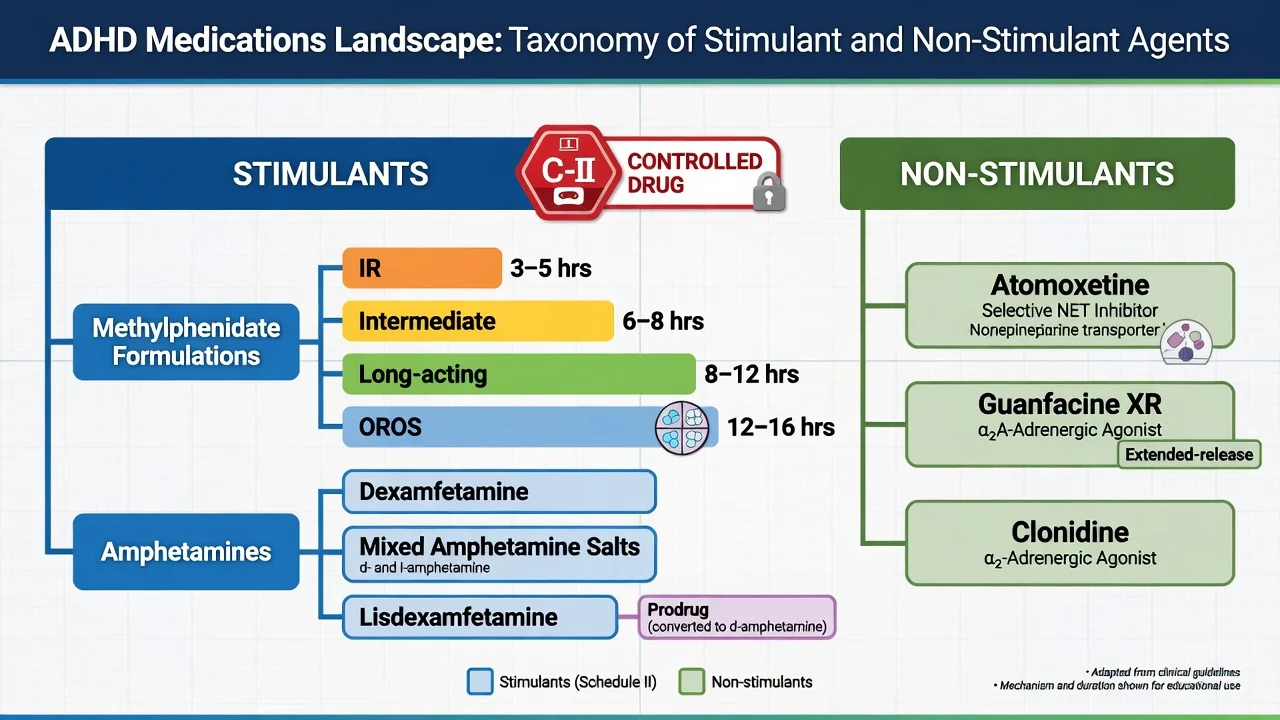 Taxonomy of ADHD medications into stimulants and non-stimulants with formulation subtypes