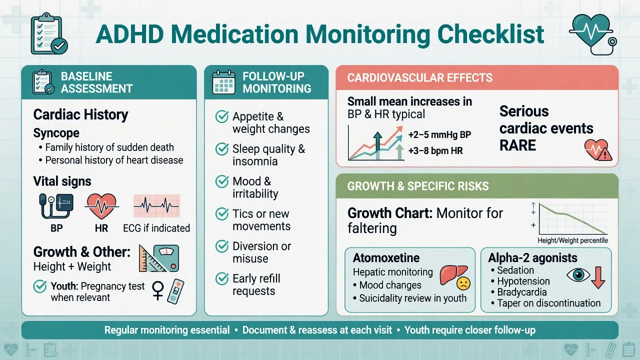 Baseline and follow-up monitoring checklist for ADHD medications