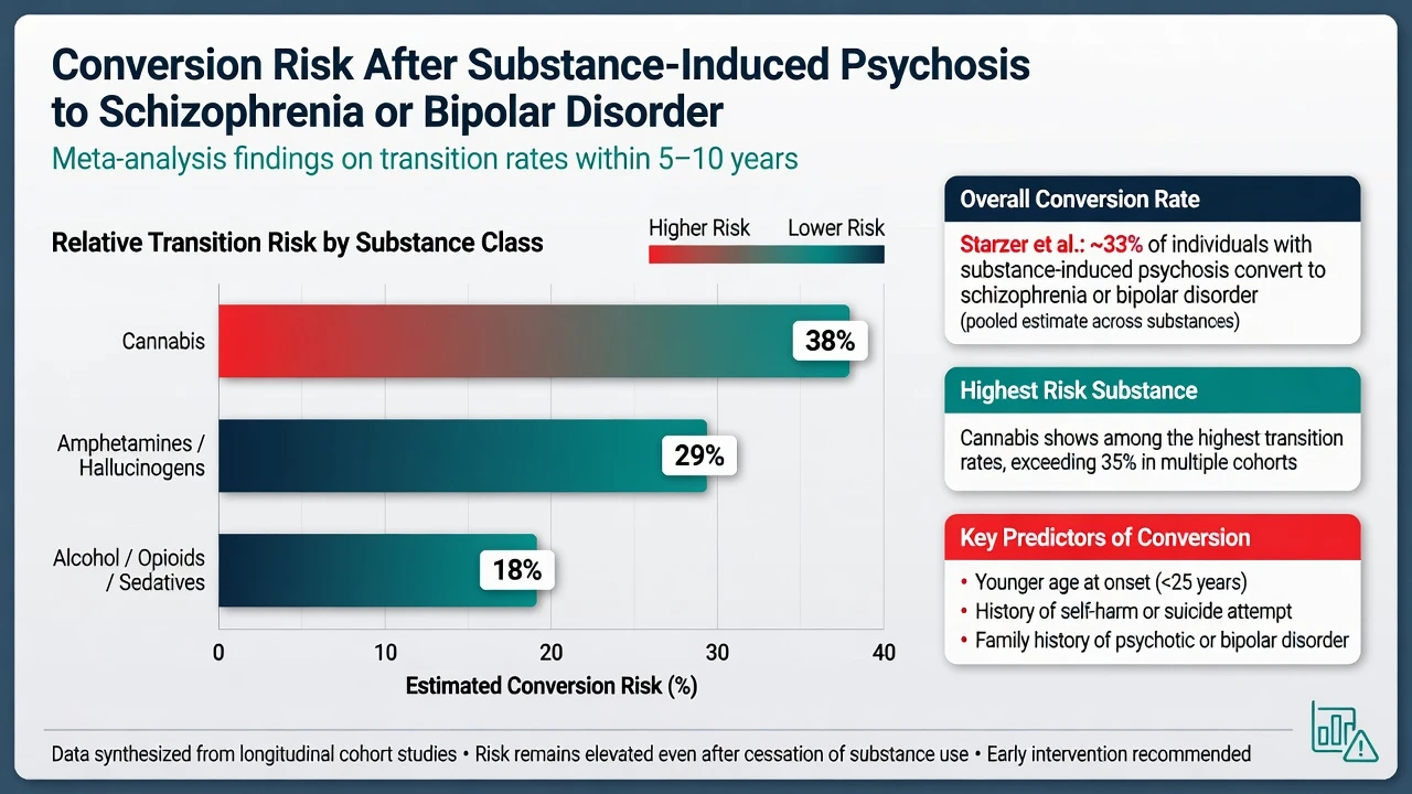 Infographic of conversion risk after substance-induced psychosis by substance class