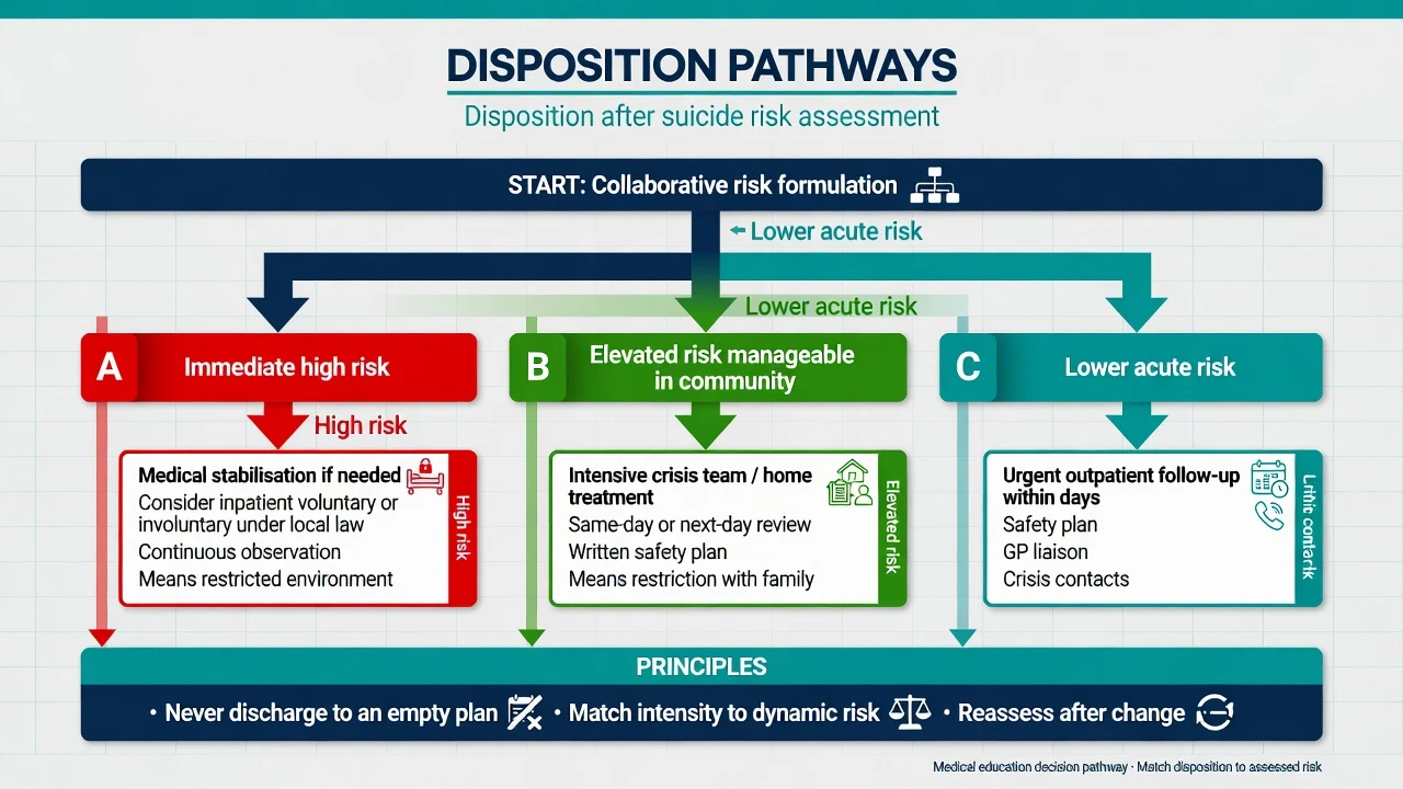 Disposition and management pathway overview for suicide risk