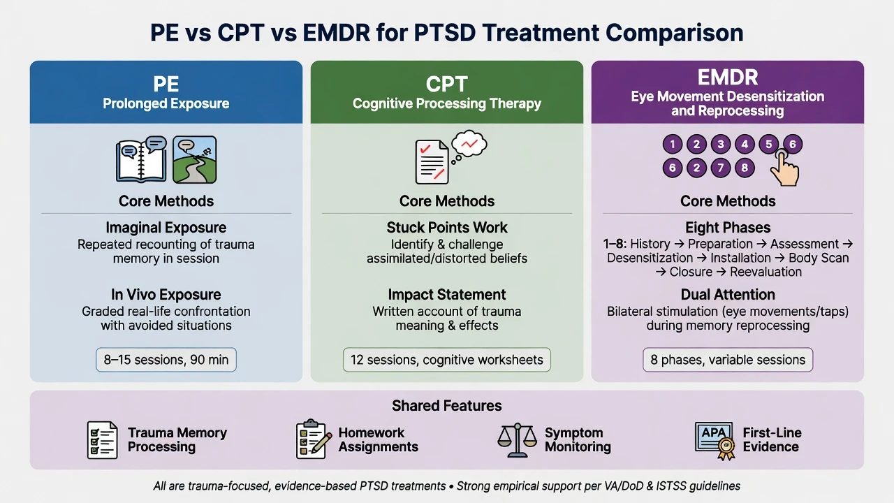 EMDR eight-phase protocol diagram from history through re-evaluation
