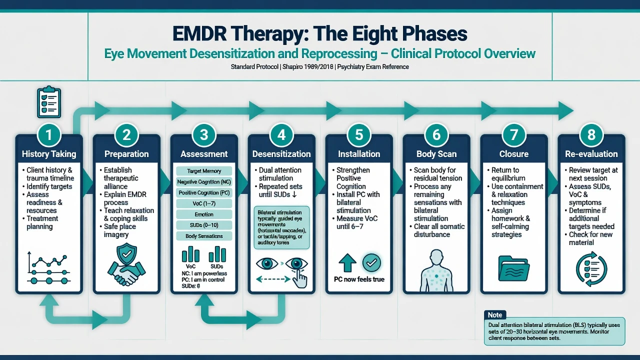 Side-by-side comparison of PE CPT and EMDR core techniques and shared trauma focus