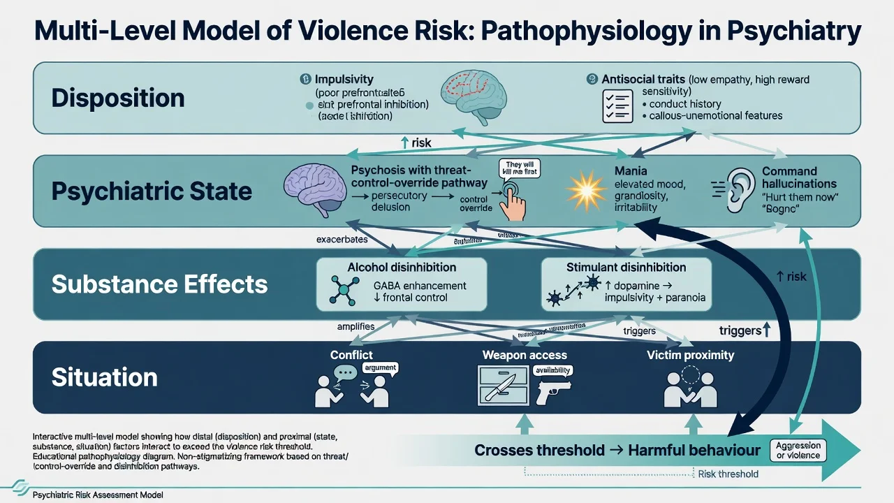 Multi-level model of disposition, psychiatric state, substance effects, and situation leading to violence risk