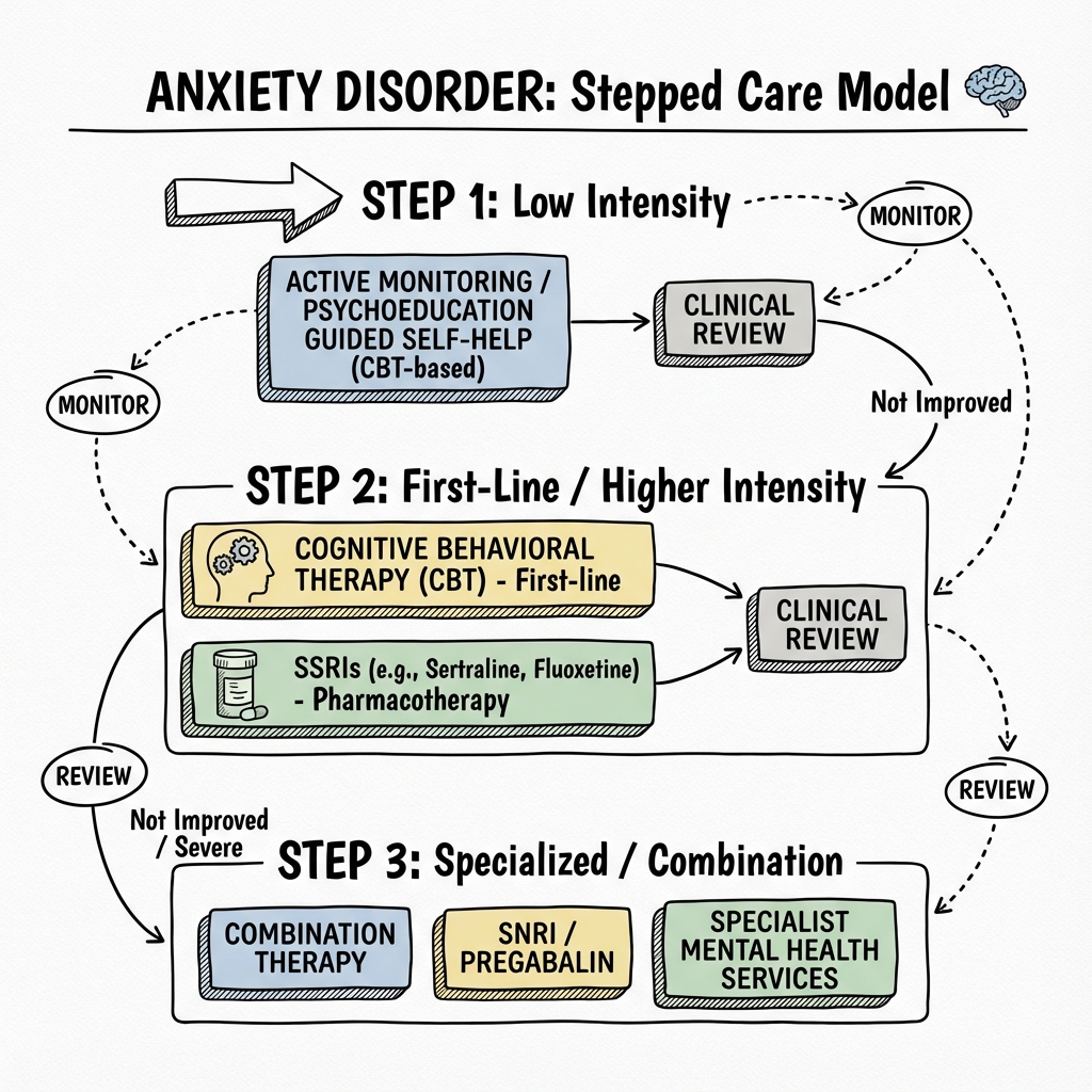 Anxiety Disorders in Adults: Comprehensive Clinical Management clinical diagram 2: Management Algorithm